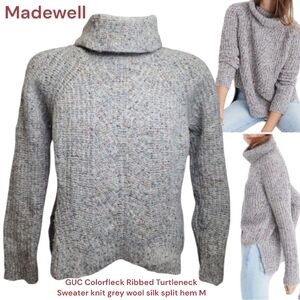 Madewell Colorfleck Ribbed Knit Turtleneck Sweater wool silk split hem Women's M